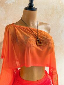 Soleia Bộ đồ dự tiệc gợi cảm mới, áo kiểu lệch vai đính sequin vàng, dáng rộng, vạt áo lệch và chân váy ngắn xếp ly cạp thấp, phong cách Bohemian, Boho, đi nghỉ mát, cổ điển, lễ hội, bãi biển, du thuyền. - Nhiều màu - Xem 4