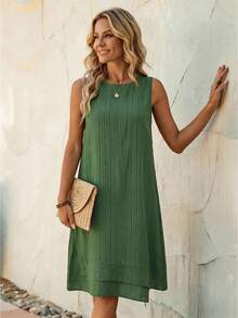 EMERY ROSE Women Casual Sleeveless Round Neck A-Line Dress For Summer - Green - View 5