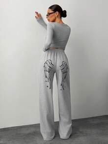 SHEIN 女士休闲纯色抽绳腰裤 - 淺灰色 - 查看 4