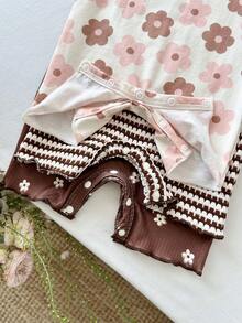 SHEIN Bộ 3 món áo liền quần dệt kim họa tiết hoa dễ thương cho bé gái, kiểu dáng thường ngày. - Nhiều màu - Xem 5