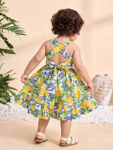 SHEIN Đầm bé gái đi nghỉ mát, kiểu dáng dễ thương, họa tiết hoa, xếp nếp. - Nhiều màu - Xem 3