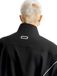 NEON BLANC Men's Street Wear Padded Shoulder Reflective Stripe Collar Zip Jacket, For Autumn And Winter, Spring, Outdoor - Black - View 7