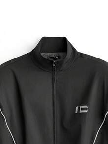 NEON BLANC Men's Street Wear Padded Shoulder Reflective Stripe Collar Zip Jacket, For Autumn And Winter, Spring, Outdoor - Black - View 10