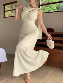 DAZY Đầm midi xòe thanh lịch dành cho nữ, có thắt eo, thích hợp cho mùa xuân và mùa hè. - Pearl White - Xem 7