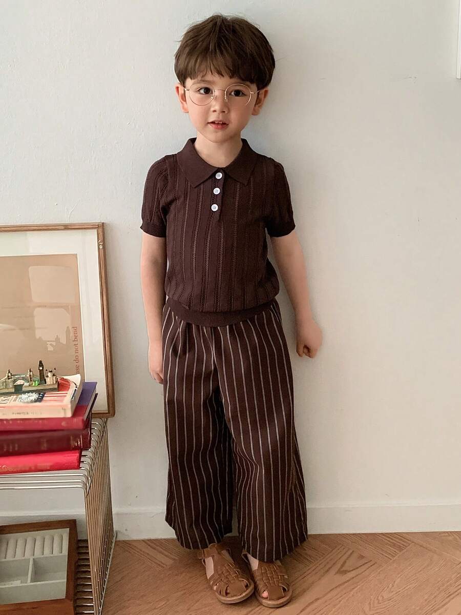 Dazy Kids Áo len tay ngắn cổ polo cho bé trai - màu nâu - Xem 1
