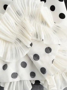 Franclia Women's Elegant Satin Double-Layered Ruffled Sleeveless Camisole,White With Black Polka Dots,Summer,1960s Vintage,Cute,Tea Party,Casual Vacation Top - Black and White - View 8