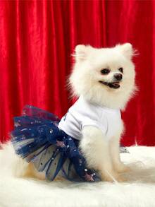 PETSIN 4th Of July USA Flag Printed Blue Stars Mesh Dress, Suitable For Cats & Dogs - Multicolor - View 6