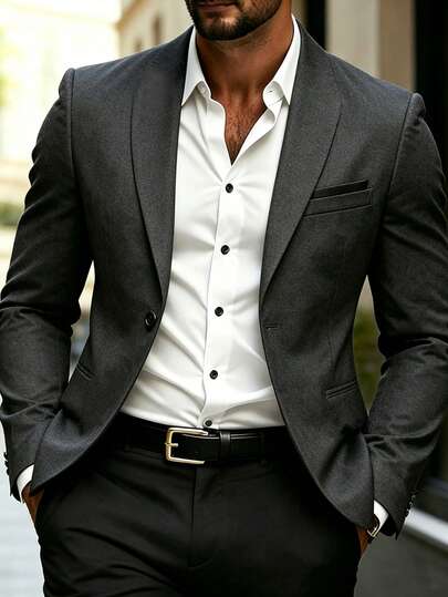 Manfinity Mode Áo khoác vest công sở dài tay cổ bẻ màu trơn dành cho nam giới