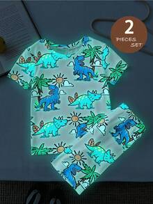LMoss Kids Bộ đồ ngủ 2 món họa tiết khủng long cho bé trai, gồm áo thun bó sát và quần short. - Nhiều màu - Xem 1