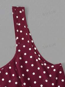 Sweetra Cute & Sweet Spaghetti Strap Bow Tie Polka Dot Mini Dress - Burgundy - View 5