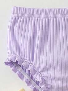 Cozy Pixies 3pcs Baby Girl Solid Color Comfortable Elastic Waist Triangle Shorts Set, Summer Shorts & Crawler Pants - Multicolor - View 8