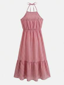 lacRébo Vestido midi de cuadros rojos relajado con tirantes finos y espalda abierta, estilo primavera verano con volantes, vestido de vacaciones, vestido estilo francés, vestido casual - Rojo y blanco - Ver 7