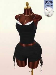 Amplova Women's 2 In 1 Contrast Color Black And White All-Match Versatile Top, Sexy And Avant-Garde, Suitable For Vacation, Cute Mini Top For Summer, Music Festival Outfit - Multicolor - View 7