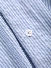 DAZY Women's Striped Long Sleeve Single-Breasted Casual/Work Shirt Petite - Blue - View 9