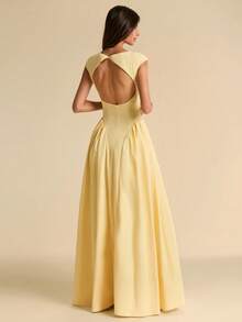SHEIN BAE Đầm ngắn tay màu vàng trơn, dáng chữ A, ôm eo, thanh lịch, phong cách vintage, thích hợp cho sinh nhật, tiệc trà, tiệc brunch, tựu trường, tiệc chiêu đãi, tiệc tùng. - Màu vàng - Xem 2