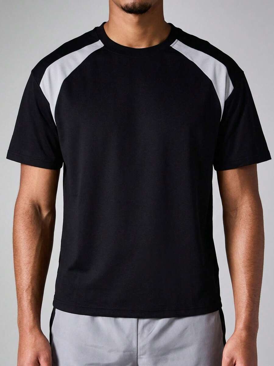 SUMWON Mens Color Block Raglan Short Sleeve Crew Neck Athletic Sports T-Shirt Regular Fit Summer Training Top,Sport Jersey - Black - View 1
