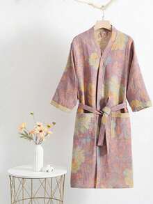 SHEIN 1 chiếc, Áo choàng tắm họa tiết cổ điển, Áo choàng tắm bằng vải gạc cotton nguyên chất màu hồng/tím/xanh dương/xanh lá cây, Áo choàng tắm bằng vải gạc cotton nguyên chất, Áo choàng tắm mùa hè, Thấm nước và nhanh khô, Áo choàng tắm nữ, Khăn tắm mặc được, Bộ đồ ngủ mùa xuân và mùa hè, Vải gạc hai lớp, Hồng/tím/xanh dương/xanh lá cây, Đồ dùng phòng tắm, Đồ dùng gia đình - Nhiều màu - Xem 14