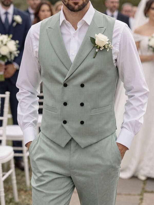 Manfinity Bizformal بدلة رجالية بدون أكمام ذات صدر واحد، مجموعة سترة وبنطلون