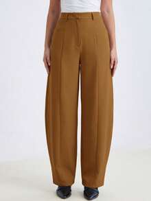 Aveloria Modichic Shades Of Brown Summer Business Casual High-Waisted Loose Straight-Leg Trousers Modern Office Minimalist Suit Pants Tailored Workwear Side Pockets - Orange - View 5