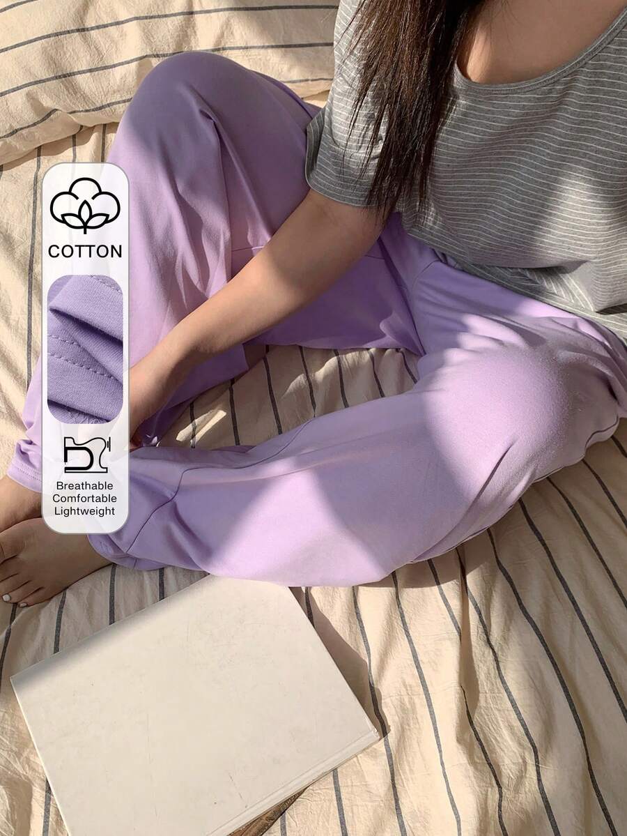 Dazy Plus 两件套加大码女式条纹露脐上衣和长裤睡衣套装,春/秋/夏季 - 灰色 - 查看 1