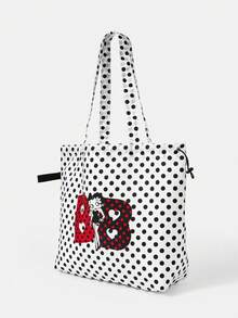 Betty Boop x SHEIN Túi xách cỡ lớn in hình chữ cái chấm bi đen trắng, họa tiết chữ "Love Letter". - trắng - Xem 2