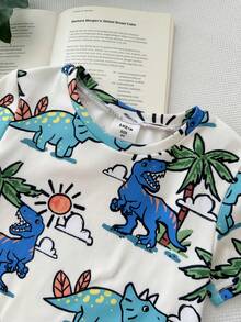 LMoss Kids Bộ đồ ngủ 2 món họa tiết khủng long cho bé trai, gồm áo thun bó sát và quần short. - Nhiều màu - Xem 4