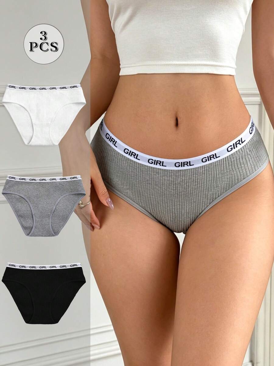 Napfluff 3 piezas Bragas deportivas de estilo minimalista con diseño de letras para mujer - Multicolor - Ver 1