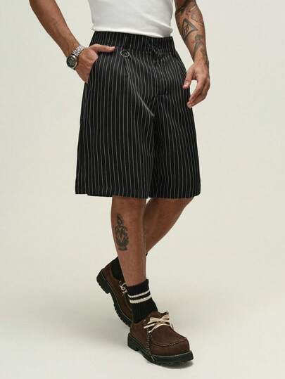 ÉpureWay Men's Young Street Style, Multi-Functional Item: Striped Pleated Double-Button Loose Casual Shorts For Men, Suitable For Street Style, Daily Casual Wear, Weekend Outings, Music Festivals, Parties And Other Young Social Occasions. This Pair Of Shorts Is An Indispensable Versatile Item In A Man's Wardrobe, And Makes An Excellent Gift For Boyfriends Or Husbands.