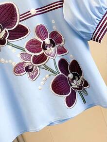 Resyla Plus Size Summer Casual Colorblock Striped Floral Print Shirt - Multicolor - View 6