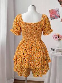 Flirla Mono de gasa floral elegante y cómodo para mujer de talla grande, adecuado para la playa, viajes, exteriores y uso diario - Naranja - Ver 2