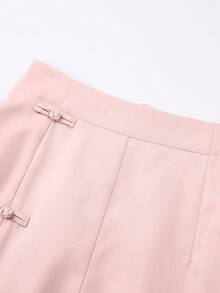 EMERY ROSE Women's Casual Commute Daily Outing Elastic Waist Round Slit Design Chinese Knot Button Decoration Shorts - Baby Pink - View 3