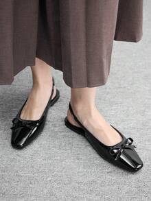 CUCCOO BIZCHIC 女鞋 小方头平底黑色镜面蝴蝶结女式低帮平底鞋 轻便舒适简约通勤日常百搭女式平底鞋 - 鏡面黑1號色 - 查看 10