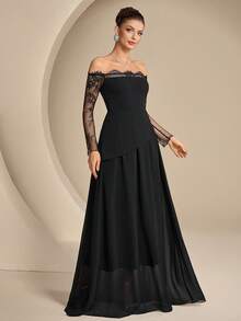 Coutiva Women's Formal Evening Lace Patchwork Off Shoulder Dress - Black - View 4
