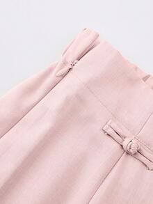 EMERY ROSE Women's Casual Commute Daily Outing Elastic Waist Round Slit Design Chinese Knot Button Decoration Shorts - Baby Pink - View 6