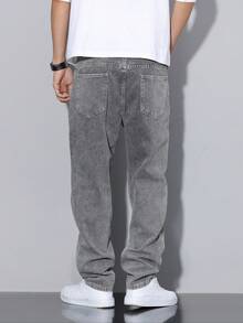 Manfinity Roghcode Jeans con adornos de rhinestones lavados para hombre - Gris - Ver 2