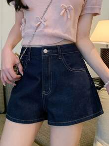 DAZY Quần short denim có túi phong cách đường phố dành cho nữ, thích hợp cho mùa hè. - Màu xanh lam - Xem 2