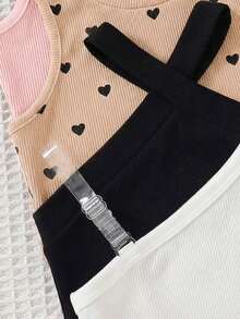 Conjunto de 4 piezas de chaleco de punto de unicolor con patrón de corazón para niña - Multicolor - Ver 6