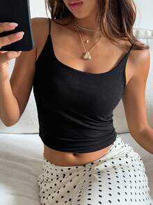 DAZY Áo hai dây mùa hè cho nữ, hở lưng, có đệm ngực tích hợp, gợi cảm và thoải mái. - màu đen - Xem 4