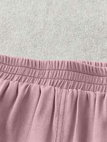 CURVE Conjunto de 2 piezas de camisa y pantalones cortos de aspecto vaquero minimalista casual de primavera temprana para mujer de talla grande - Rosa - Ver 7
