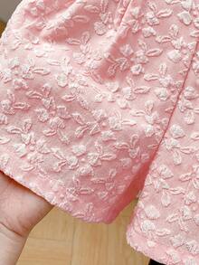 SHEIN Little Byeori 女童撞色编织休闲短裤 - 粉色 - 查看 4