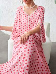 Yasmyna V领珍珠缎带拼接印花宽松修身优雅浪漫女式碎花连衣裙 - 彩色 - 查看 2