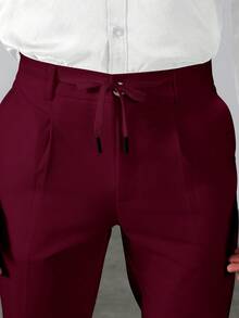 Manfinity Mode Men's Solid Color Pocket Button Casual Versatile Daily Wear Formal Suit Pants, Ceremony - Red Violet - View 2