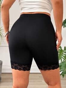 SHEIN EZwear 大码女士休闲撞色蕾丝短裤，多条装 - 黑色 - 查看 3