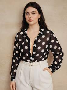 Anewsta High Quality Fashionable French Retro Elegant Polka Dot Chiffon Long Sleeve Women's Blouse, Versatile For Commuting Fall - Black - View 3