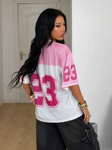 Coolane Camiseta feminina de verão estilo streetwear, para sair à noite, casual, com estampas, respirável e modelagem solta em malha. - Baby Rosa - Ver 6