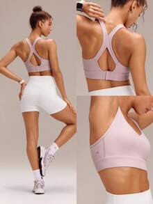 GLOWMODE FeatherFit™-Sculpt V Neck Racerback Sports Bra Tank Top Medium Support Workout Gym - Rusty Rose - View 7