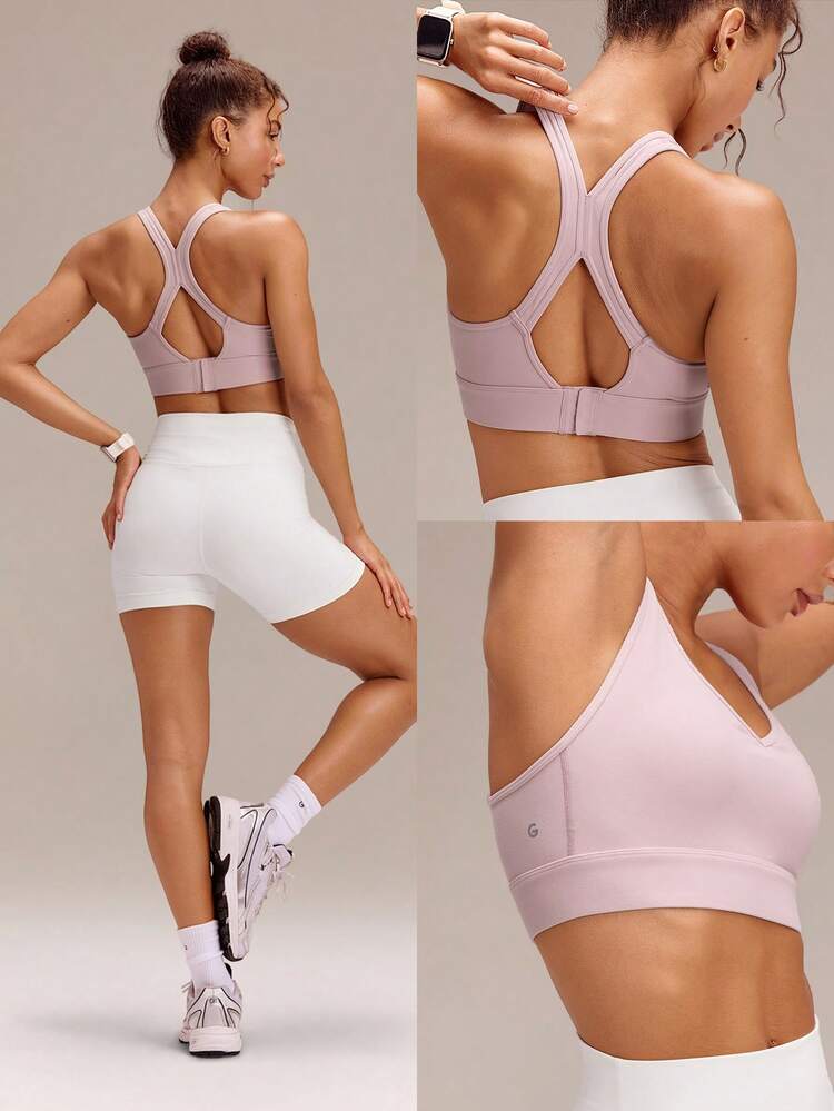 FeatherFit™-Sculpt V Neck Racerback Sports Bra Tank Top Medium Support Workout Gym