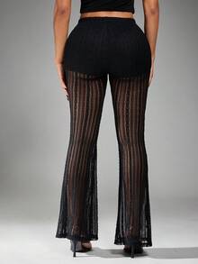 Radiana Quần ống loe lưới ren xuyên thấu gợi cảm mùa hè mới dành cho nữ (kèm legging), quần lưới mềm mại, quần thường ngày, quần đi biển, thích hợp cho buổi tối, hẹn hò, tụ họp, tiệc tùng, câu lạc bộ, hộp đêm, tiệc cocktail, lễ hội âm nhạc, buổi hòa nhạc, kỳ nghỉ trên đảo, bãi biển, trang phục đi nghỉ mát. - màu đen - Xem 2