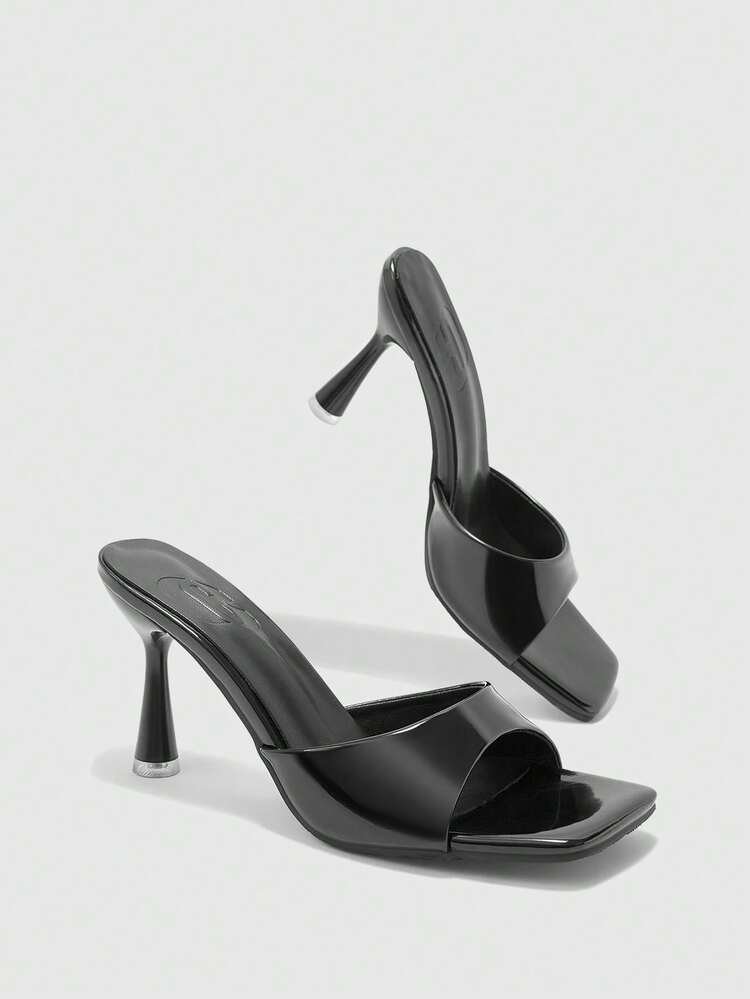 CUCCOO BIZCHIC Square Toe Stiletto Black Comfortable Simple One Piece Summer Fashion Open-Toed Women's High-Heeled Sandals Slippers Daily Commute Versatile Fashion Sexy Women's Sandals Summer Shoes