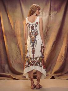 Fembélia Women's Floral Print Casual Party Golf Travel Mid-Length Dress Pastal Summer - White - View 2